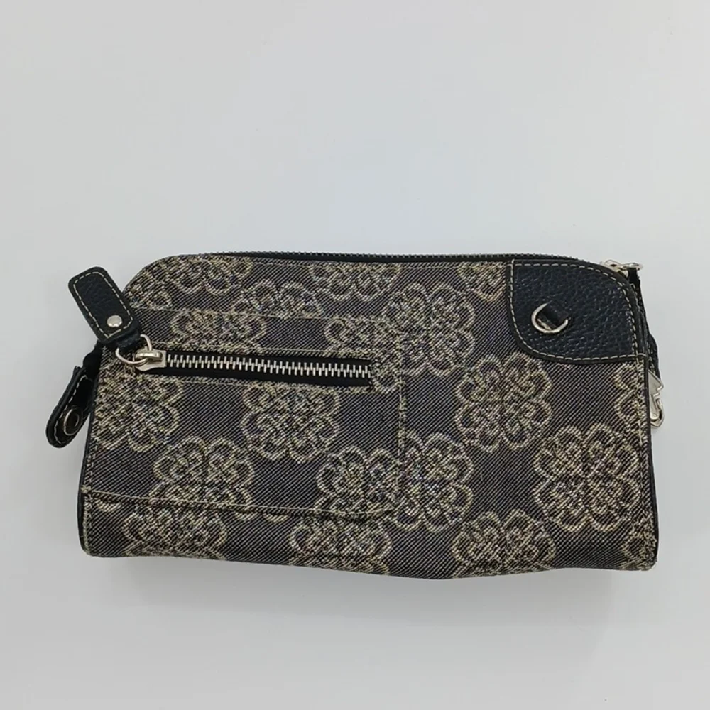 KATHY Van Zeeland Clutch Purse Gray Shimmer Studded Compartments Floral Bag